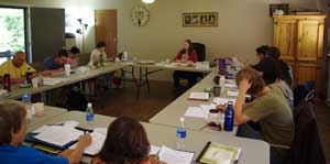 Dr. Power teaching Aromatherapy Workshop in Classroom at her farm, Wyldhaven